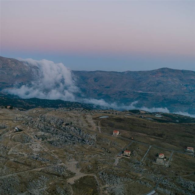 Cloud Waterfall••• lebanon  livelovebeirut  drone  nature  road ... (Baskinta, Lebanon)