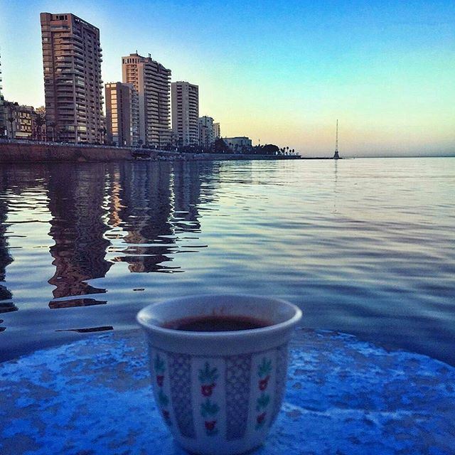 Coffee by the sea ☕️🌊 Rising with the sun 🌄💛 (Ain El Mrayseh)