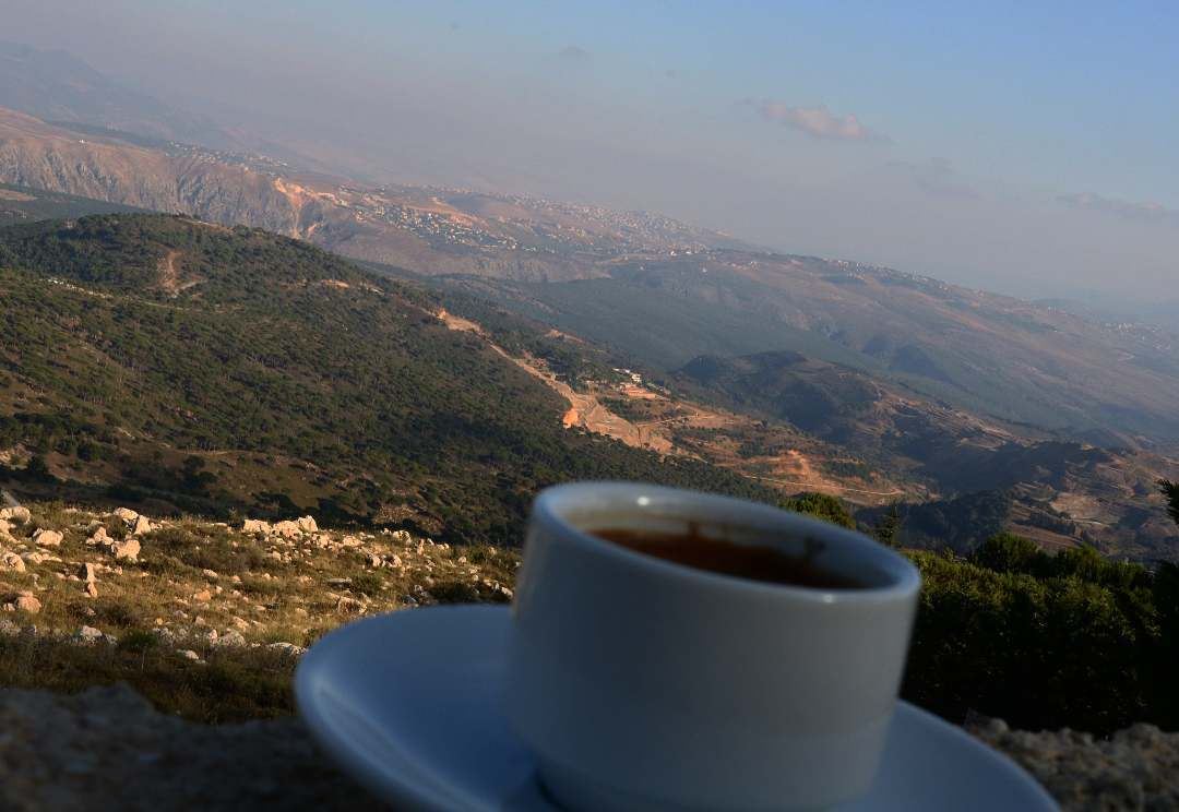 coffee + relax view + positive energy ..... Happy Monday coffeefirst ... (Rihâne, Al Janub, Lebanon)