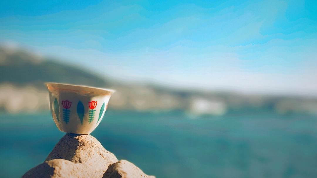 Coffee, Sun and Sea ☕️🌊☀️🌈  GoodMorning cup  coffee  morning  sun  sea ... (لبنان)