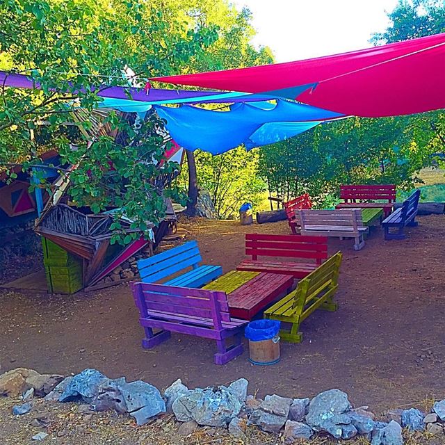 Color therapy!  camp  chahtoul  serenity  nature  shades  benches  outdoor... (Chahtoul Camping)