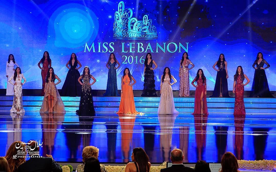 Contestants of the Miss Lebanon 2016 beauty pageant pose in their dress...