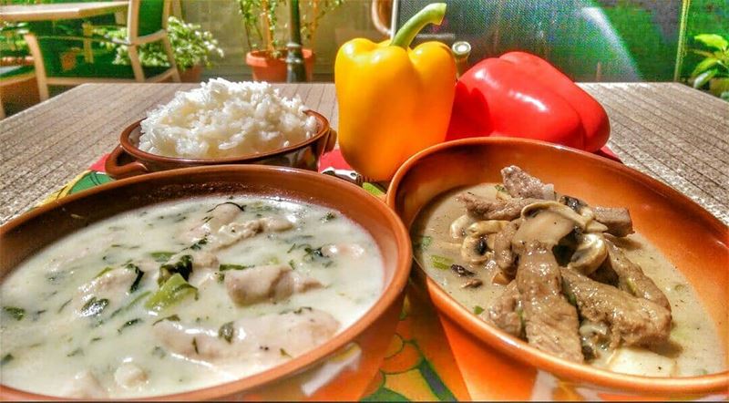 Creamy Lemon Chicken and Beef Stroganoff for lunch today at Em's! Give us... (Em's cuisine)
