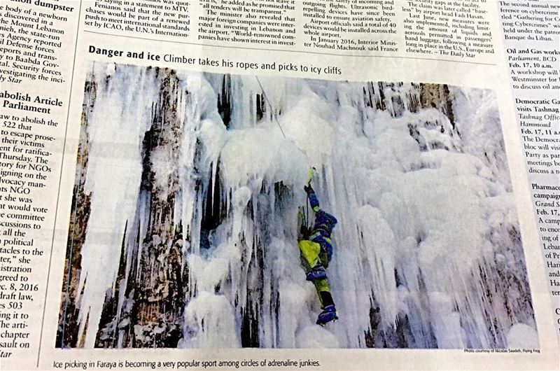  dailystar  newspaper Danger and Ice, Climber takes his ropes and picks to... (Faraya, Mont-Liban, Lebanon)