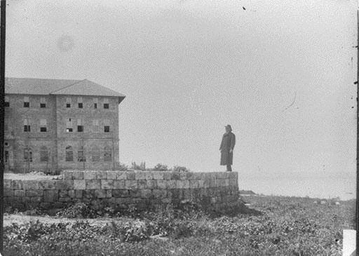 Daniel Bliss Standing at North Corner of Bliss Hall  1890s