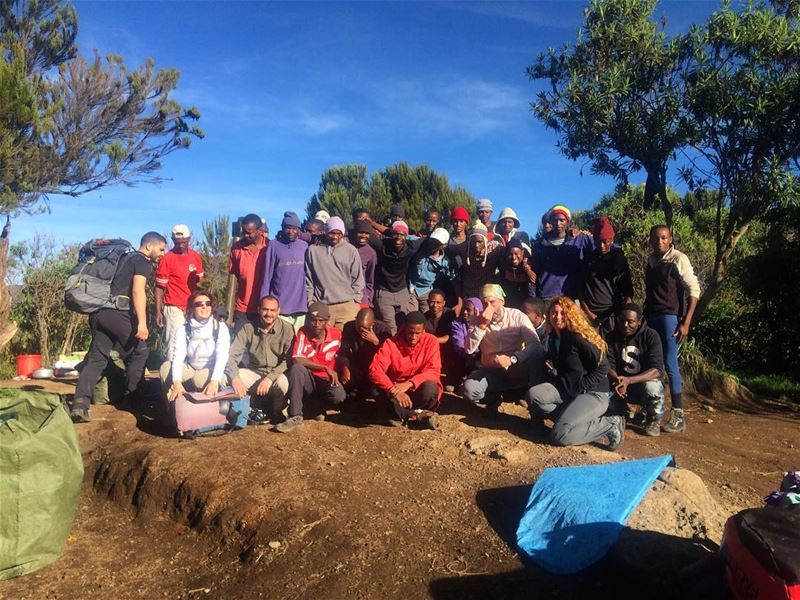 Day 2 kili climb cheering for kili to have a good climb !!!  machamecamp ... (Machame, Kilimanjaro, Tanzania)