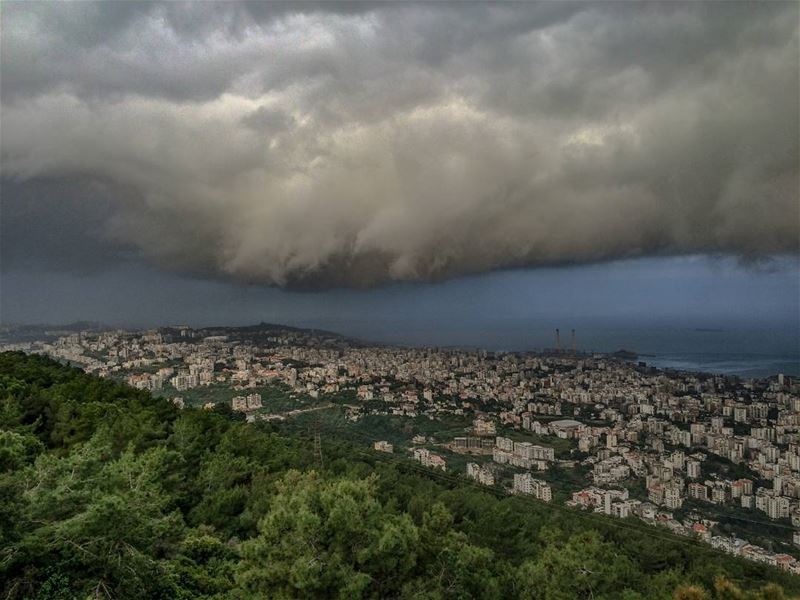  December ⛈ I miss you ❄... jounieh  storm  bay  clouds  snow  rain ... (Jabal Harîssa)