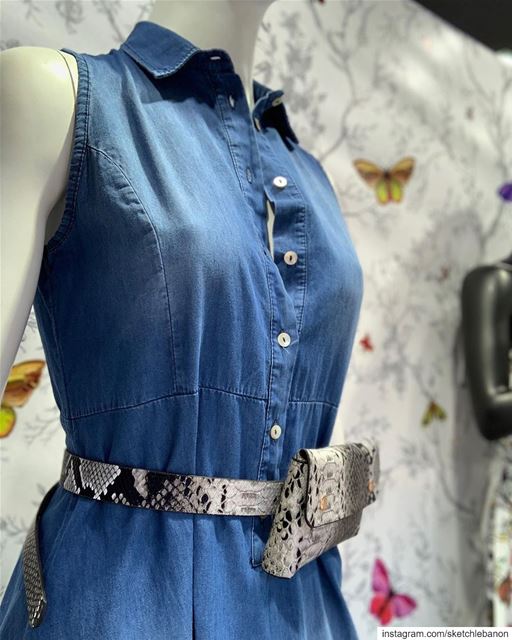 Denim jumpsuit and snake print bag that is worn as a belt around the waist... (El Mtaïleb, Mont-Liban, Lebanon)