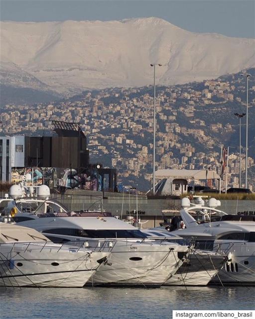 🇱🇧🇧🇷 Desde a marina de Beirute, é possível ver o Monte Líbano nevado... (Beirut, Lebanon)