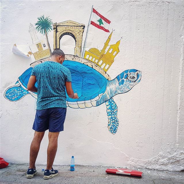 Done  tb  سيدة_البحار  turtle  turtyre  me  painting  paintyre  wall ... (Tyre, Lebanon)