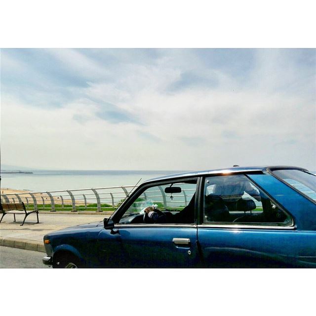 Drive-by Landscape  ontheroad  blue  vintage  car  coastroad  sky  clouds ... (Beirut, Lebanon)