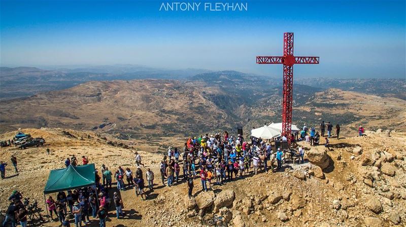 . Drone photo of today  mass took on  top of Mount  Sannine at 2628... (Mount Sannine)