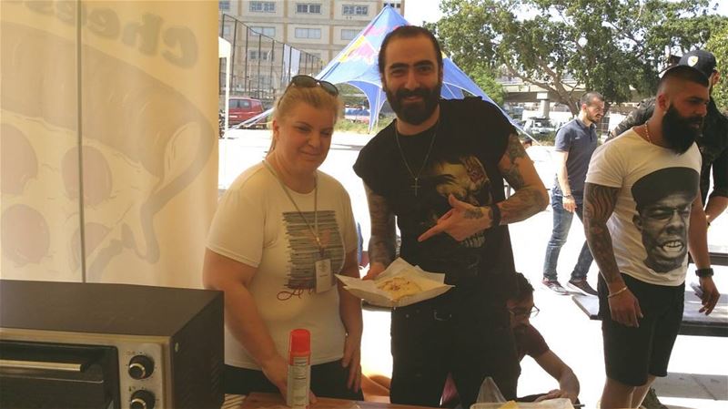 @elierahmetattoos enjoying our  BBQ chicken pocket at @lebanontattooevents...