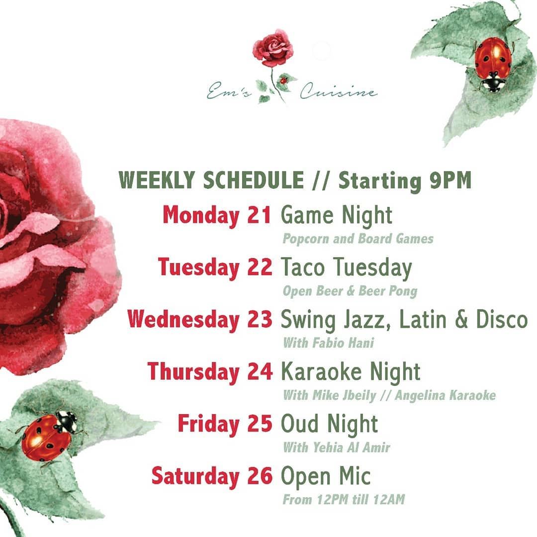 Em's weekly calendar. We've got you covered!For info and reservations ☎️...