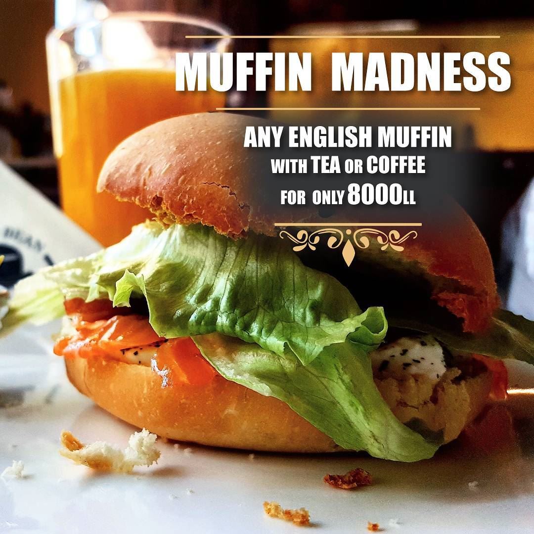 Enjoy any english muffin sandwich with a tea or coffee for only 8000....