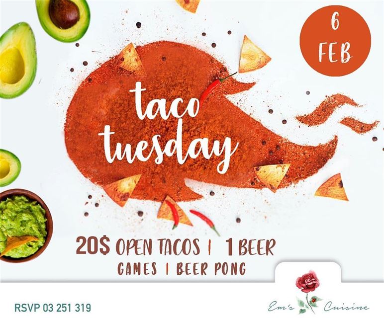 Every Tuesday is TACO TUESDAY at Em's. Join us this Tuesday at 9PM for an... (Em's cuisine)