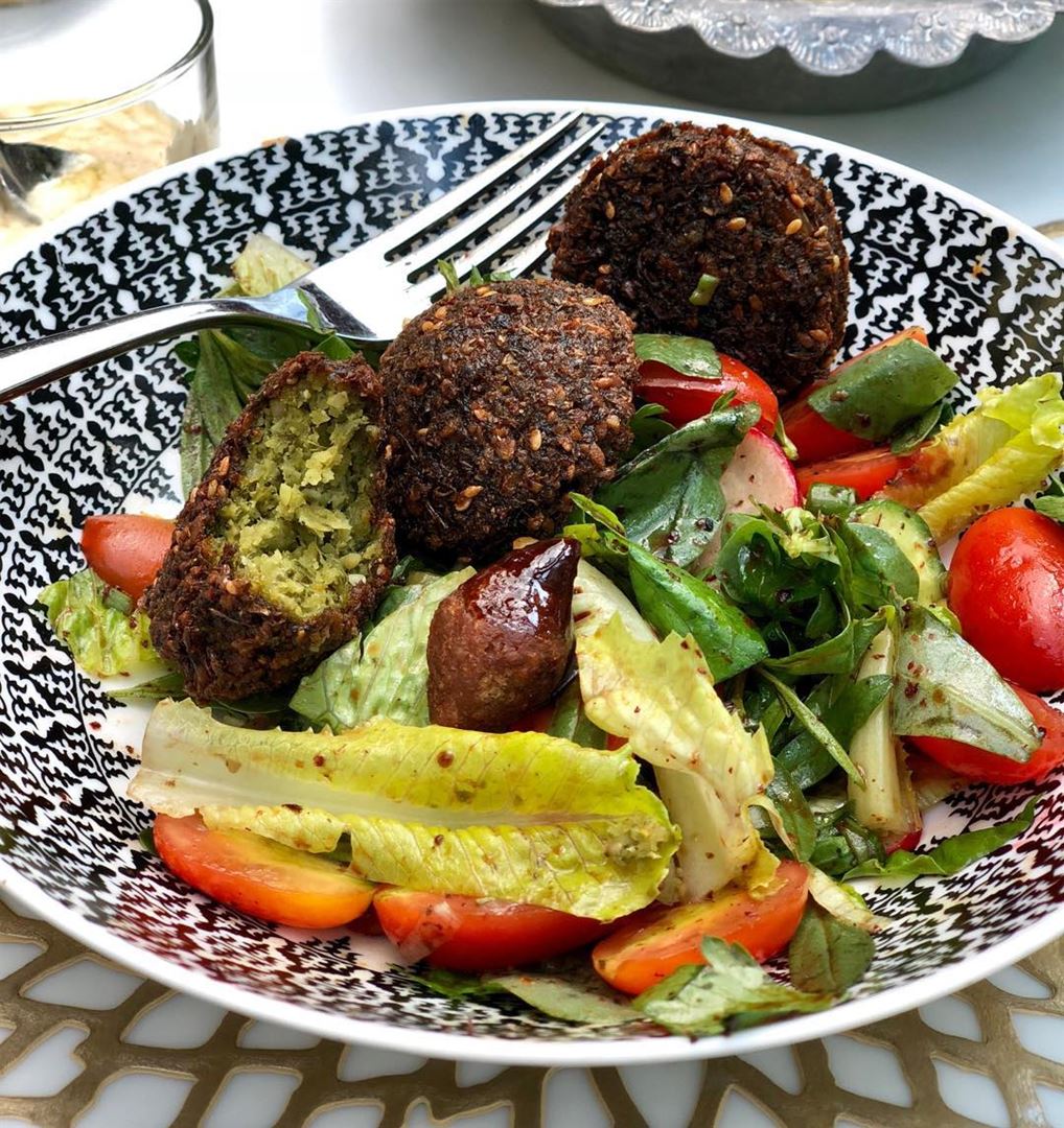 Falafel salad with a baby kibbeh landing in there @sursockmuseumresto ... (Sursock Museum Resto)