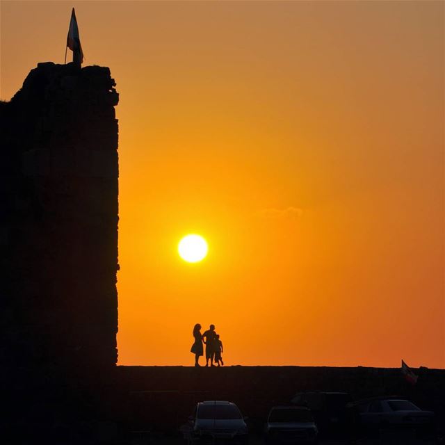 Family enjoying sunset in the oldest city of the world, 7000 years... (Byblos, Lebanon)