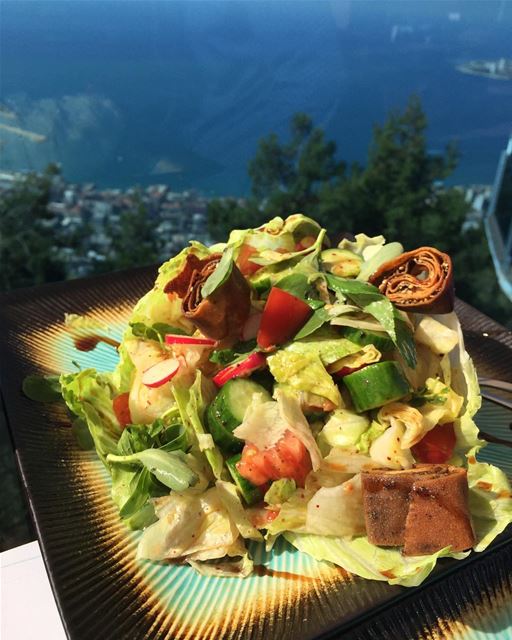 Fattouch with a beautiful view 🥗  yummy  fattouch  pomegranate  lebanon ...