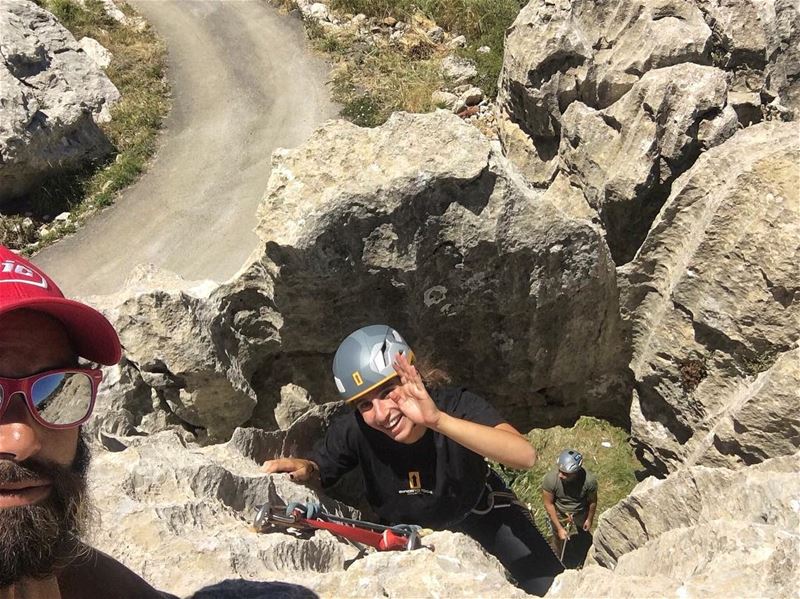 Finishing her first lead climb and she’s super happy about it!!...