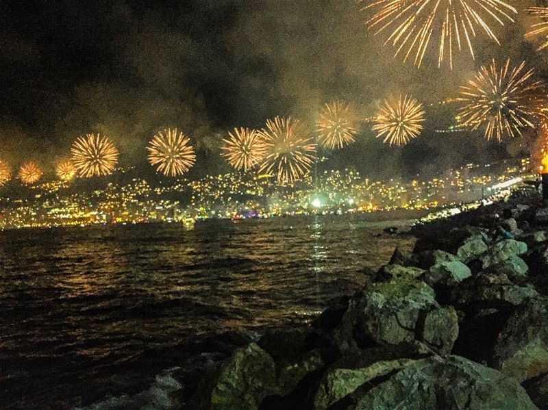 Firework over the  jouniehbay  sea  seascape  night  outdoors ...
