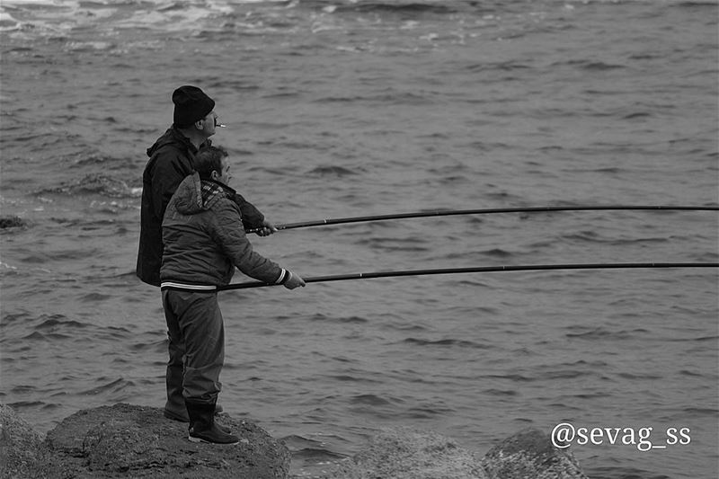  fisherman  fishing  beach  sea  seaside  waves  hunting  blackandwhite ... (Amchitt, Mont-Liban, Lebanon)