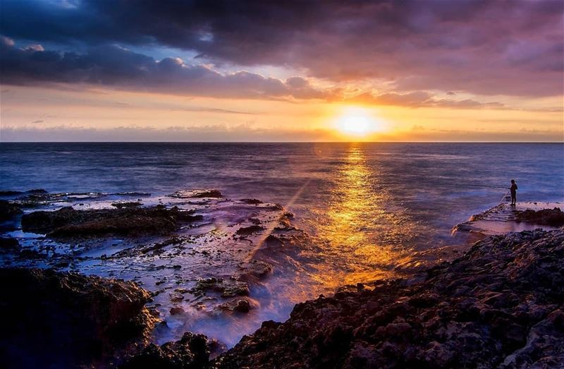  fishing  sunset  sea  sky  clouds  rocks  byblos  lebanon  snapshot ... (Byblos, Lebanon)