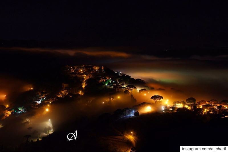  fog  cloud  sky  night  light  lights  longexposure  nightphotography ... (Jazzin, Al Janub, Lebanon)