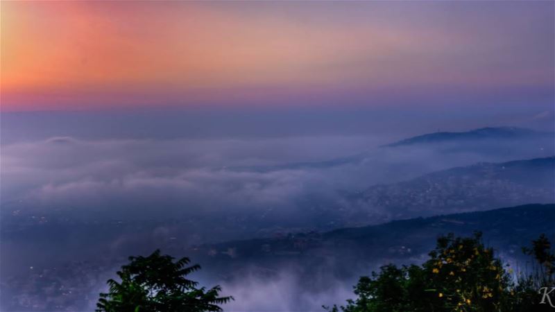 Fog covering the city at sunset sunset  TFLers  pretty  beautiful  red ...