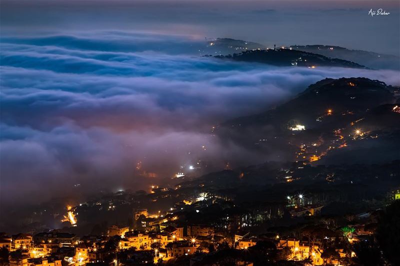 Foggy night ☁️✨...... sunset sunsetpics landscape... (Lebanon)