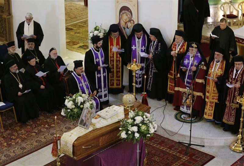 Funeral of former Greek Catholic archbishop of Jerusalem Hilarion Capucci at the Lady of the Annunciation Church in Rabieh. (ANWAR AMRO / AFP)