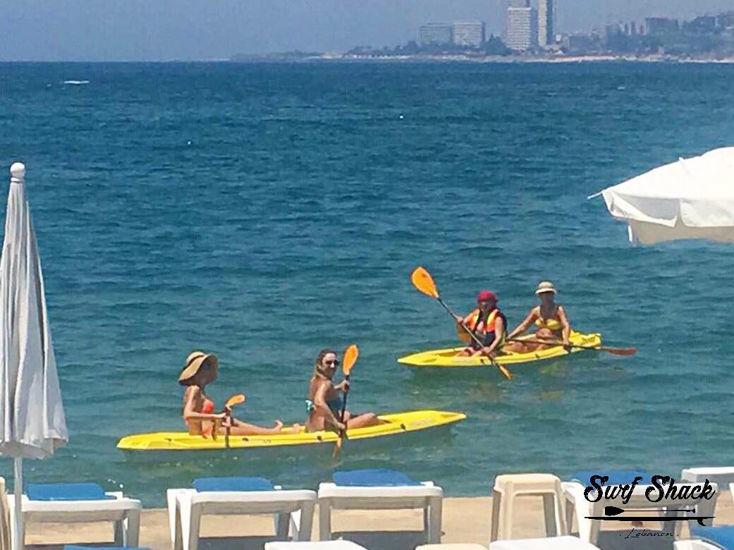 Funny cute mothers enjoying their child free time before the school year... (Surf Shack Lebanon)