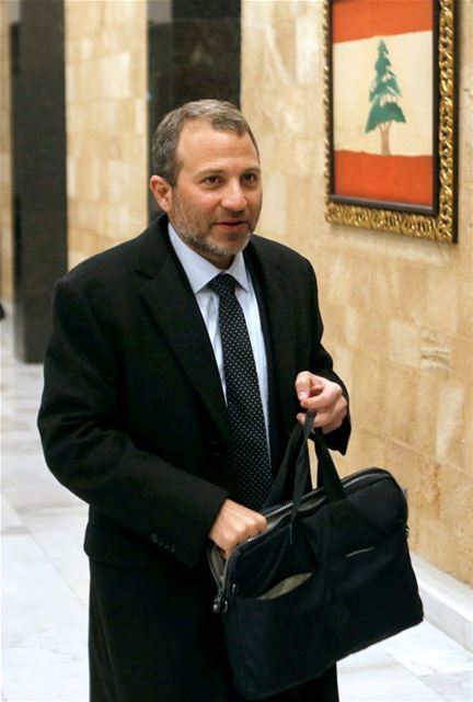 Gebran Bassil arrives to attend the first meeting of the new cabinet at the presidential palace in Baabda