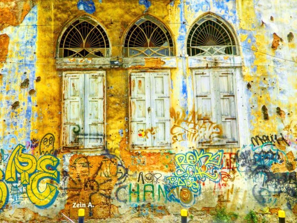  good  evening  colorful  windows  three  3  old  graffiti  draw  travel ... (Beirut, Lebanon)
