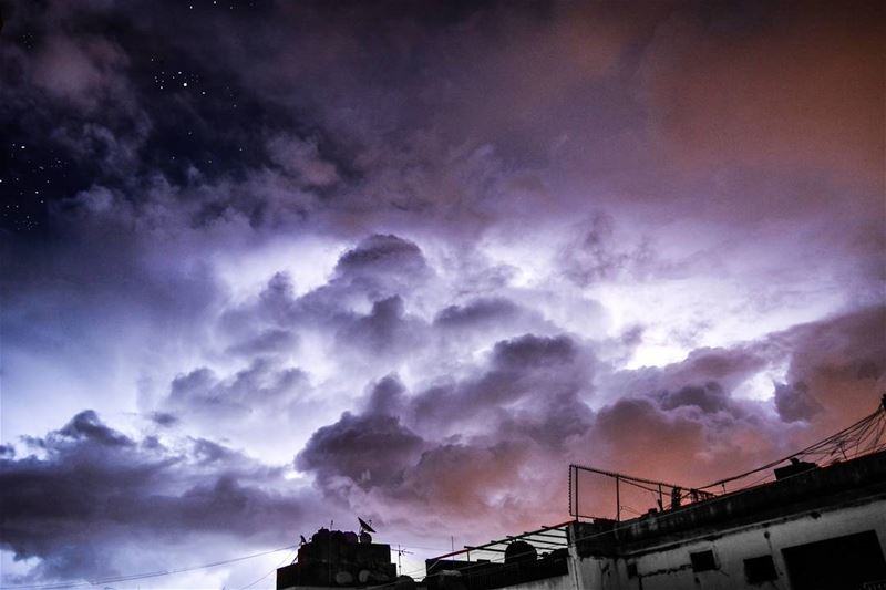 .Good morning dear friends ⚡⚡☁. Glowing thunderstorm cloud and starry... (Home Sweet Home)