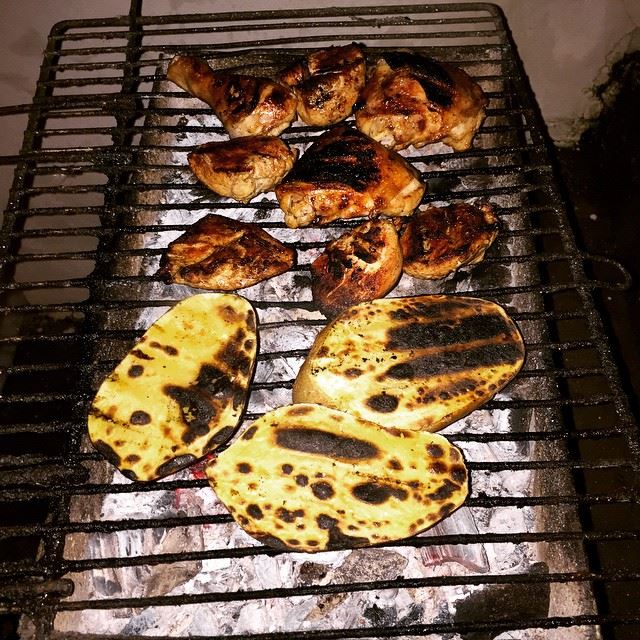  grilling chicken potato family friends gathering snow cold weather Faraya...