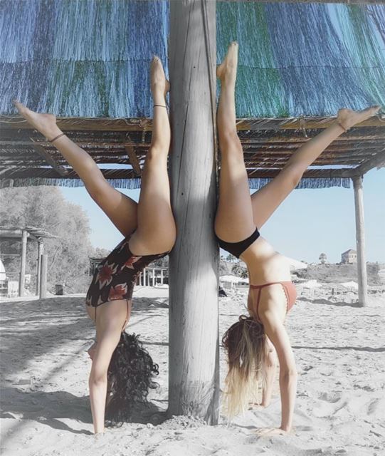 •Handstand variation•.@poliniis. handstand  variation  beach  yoga ...