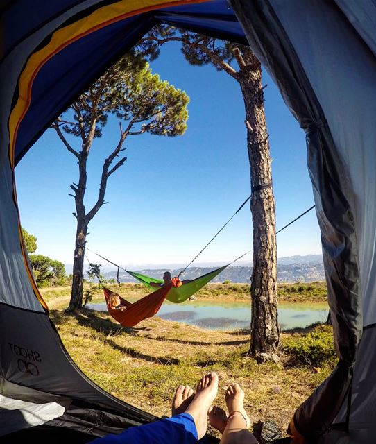  Happiness is waking up to a  LakeView with hanging friends on trees 🤩... (Falougha, Mont-Liban, Lebanon)
