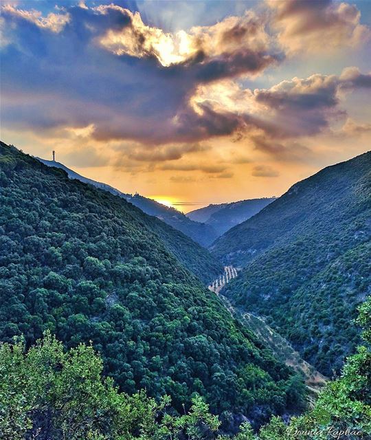 Harry looked down and saw deep green mountains and lakes, coppery in the... (Jrabta, Liban-Nord, Lebanon)