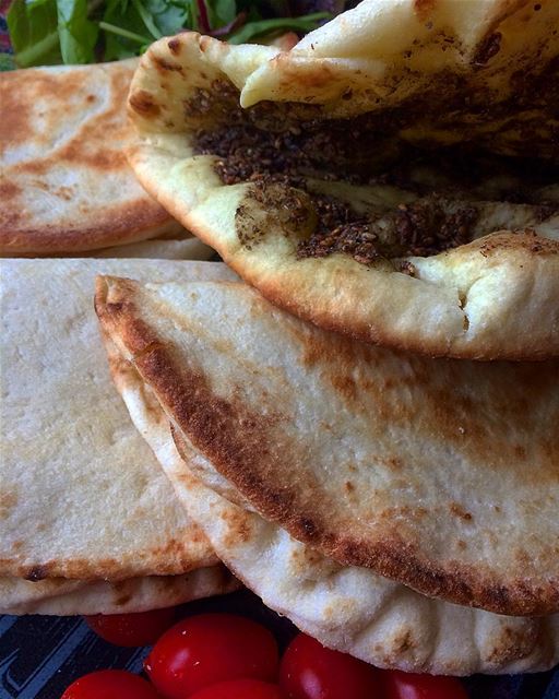 Hearty Breakfast . Manouché  manoushe  manaeesh  lebanesefood  zaatar ...