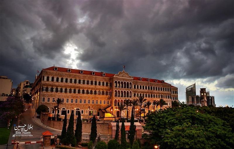 Heavy clouds cover the sky over the Lebanese Prime Ministry, Beirut,...