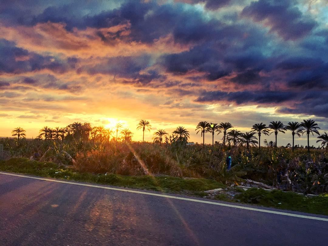 Highway stolen sunsets 🚗  sunset  colors  orange  red  blue  skies  sun ... (Tyre, Lebanon)