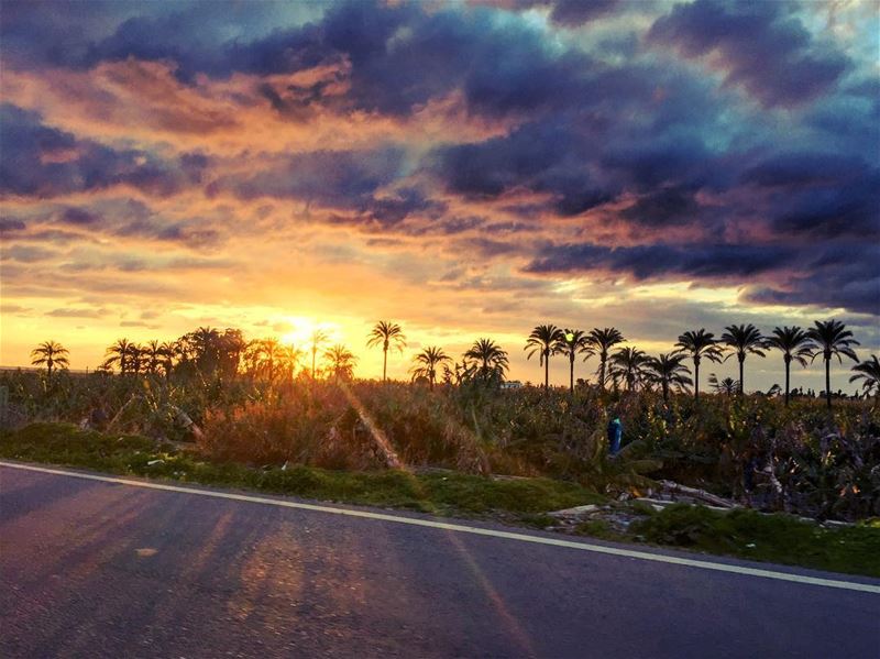 Highway stolen sunsets 🚗  sunset  colors  orange  red  blue  skies  sun ... (Tyre, Lebanon)
