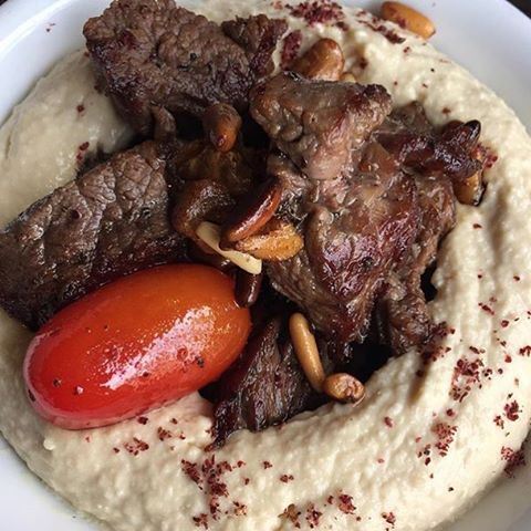 Hummus with meat & pine nuts at @feniqia_byblos 😍👌👌👌 (Feniqia)