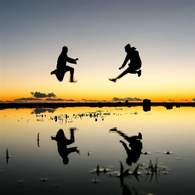I flit, I float, I fleetly flee, I fly 🙌🙌 dusk  sunset  jump  pond ...