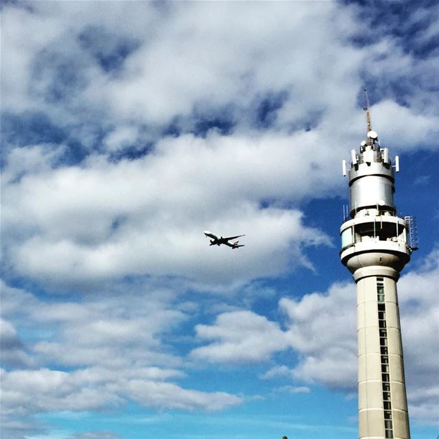 I got my eyes on you! 🛬 👀   beirut  lebanon  lighthouse  clouds  manara ... (منارة)