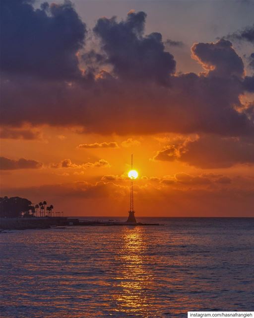 In the heart of the  Beirut sunset is the lighthouse of love 🌅♥️✨... (Beirut, Lebanon)