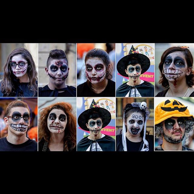 In this combination of 10 photos, Lebanese dressed in Halloween costumes...