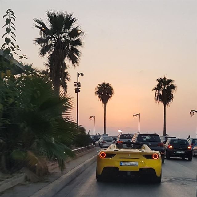Is this Miami Beach? Noooo! !! That's Corniche Beirut:))) yellow  fastcar... (Beirut, Lebanon)