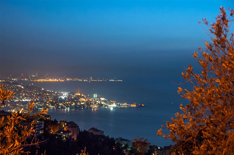 Jounieh at Night with a Pinch of Autumn Leaves and Colors Up-Front